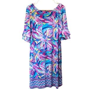 PAPPAGALLO Erika Dress Cactus Rose Stretch Knit L Resort Vacation Cruise Travel
